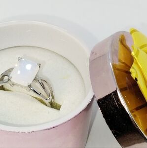 Silver Solitaire Ring with White Stone